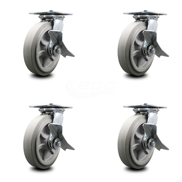 8 Inch Heavy Duty Thermoplastic Caster Set with Ball Bearings and Brakes SCC